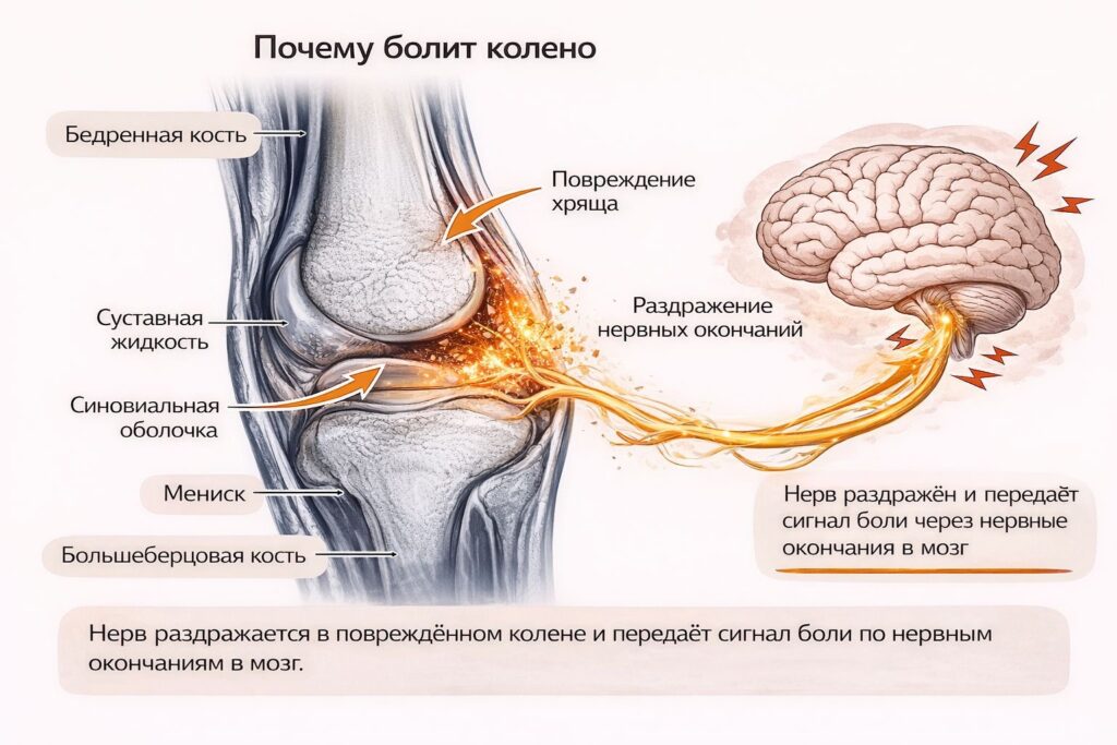 схема передачи боли из коленного сустава в головной мозг
